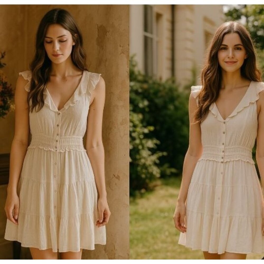 Revolve Paige Paradis Smocked Mini Dress White S Cottage Core Boho Resort wear